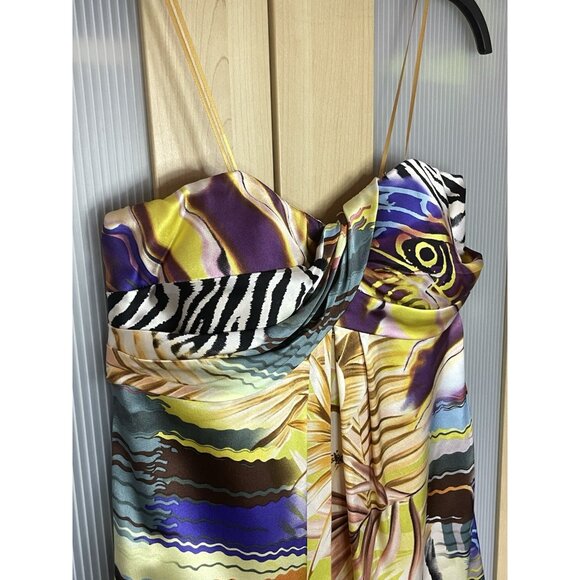 CACHE Animal Floral Silk Bubble Hem Strapless Cocktail Dress Sz 2 Party Wedding - Picture 3 of 9